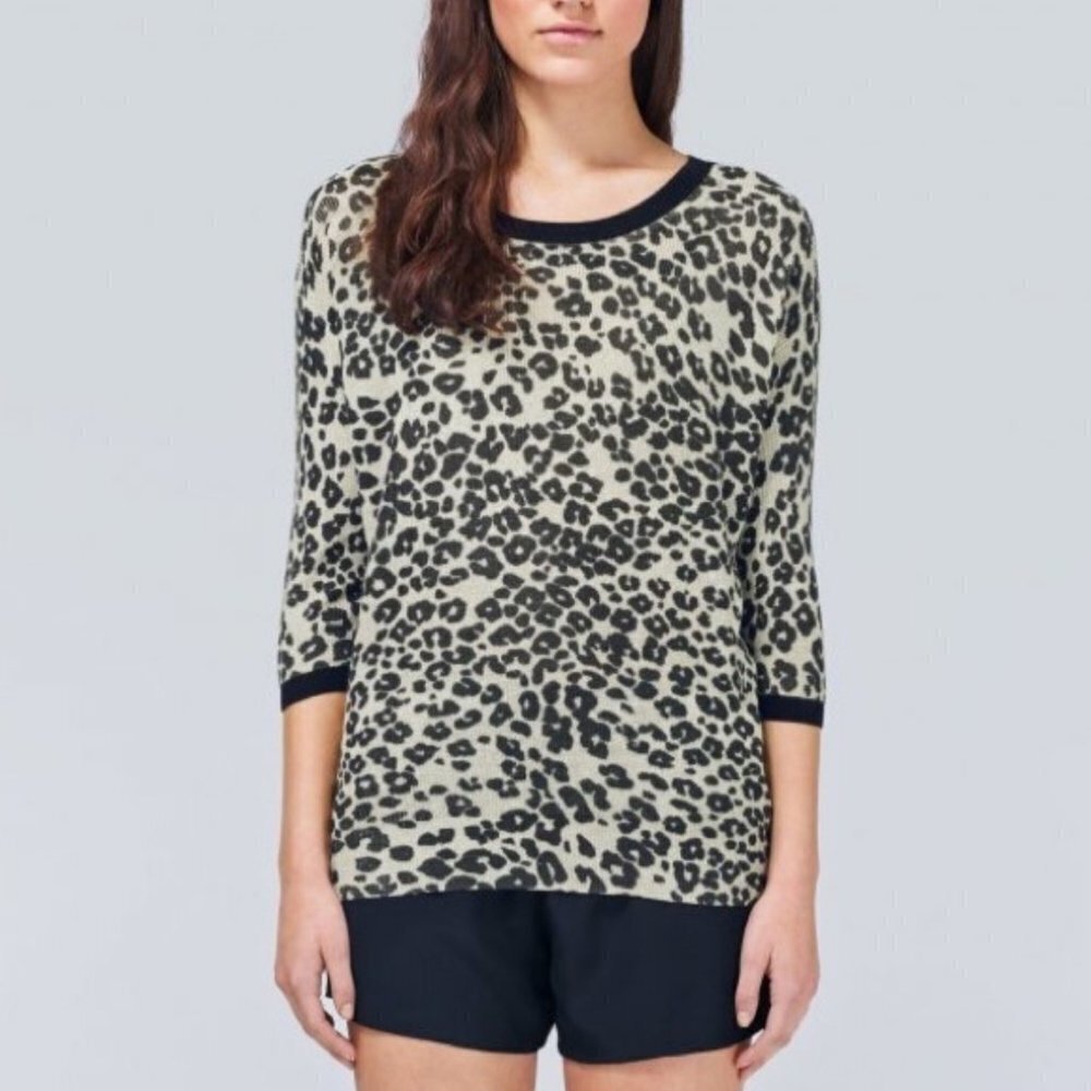 Aritzia Wilfred Black, Grey, Cream Cashmere & Silk Leopard Knit Pullover Sweater